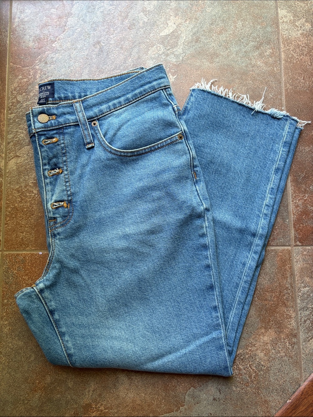 J. Crew Factory Light Blue Straight-Leg Jeans with Frayed Hem